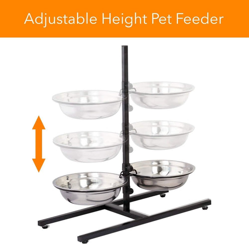 Adjustable Metal Pet Dog Feeder Bowls Elevated Stainless Steel Double Bowl Dish